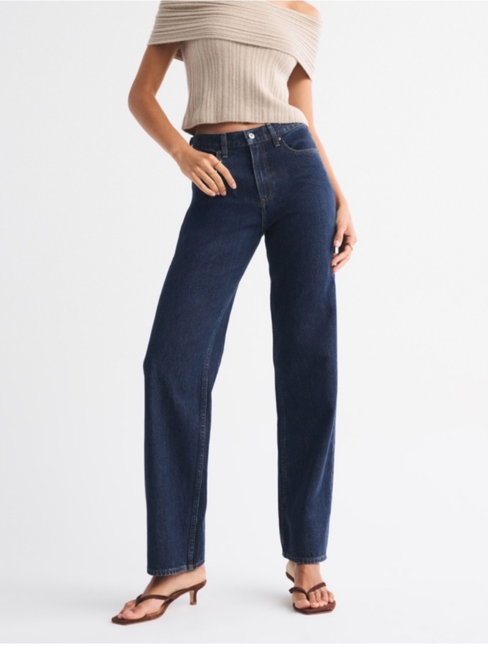 EXTRA LONG - High-Rise Loose - Straight Leg Women's Jeans in Dark Blue